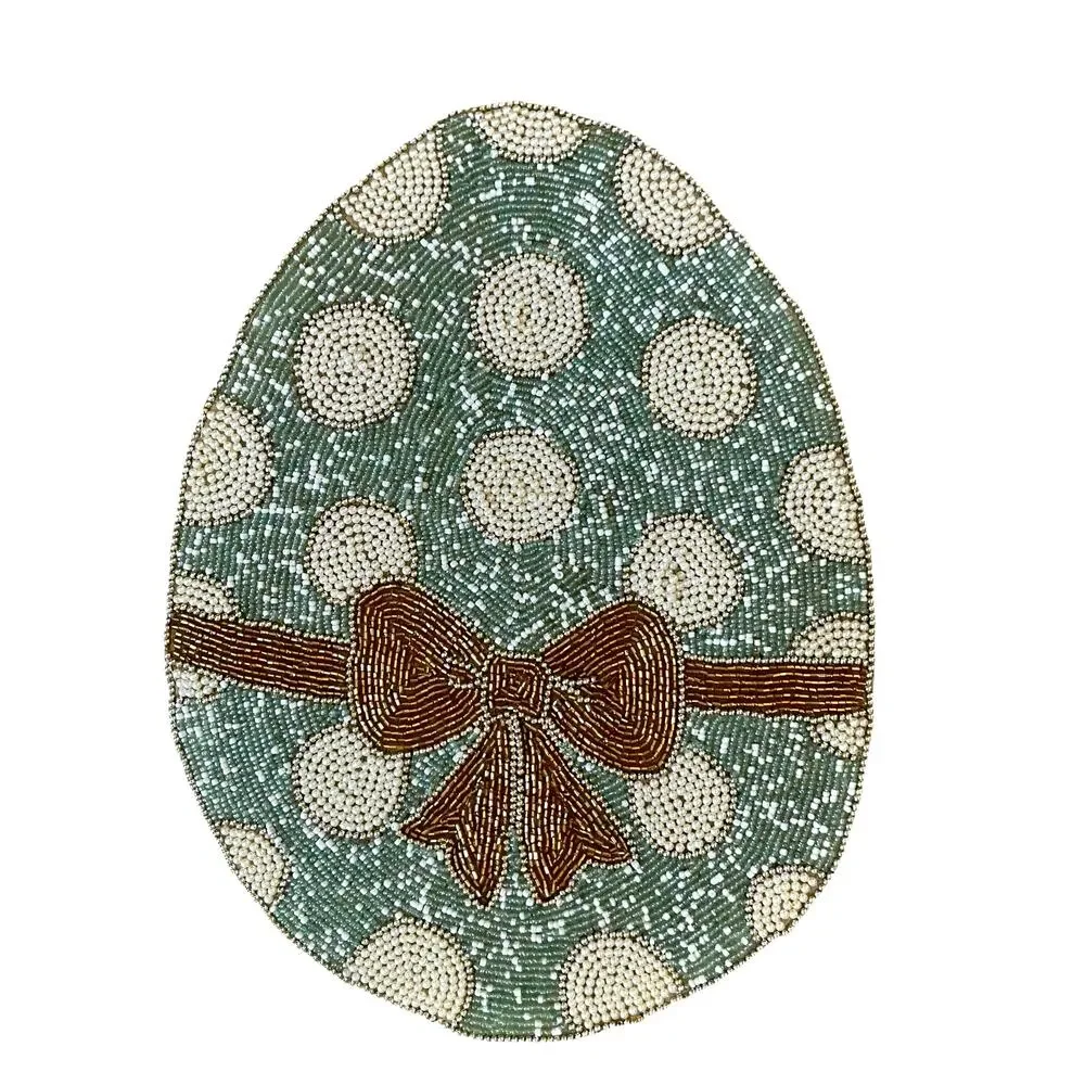 Cynthia Rowley Easter Egg Bow Beaded Placemat 15in Pastel Polka Dot New